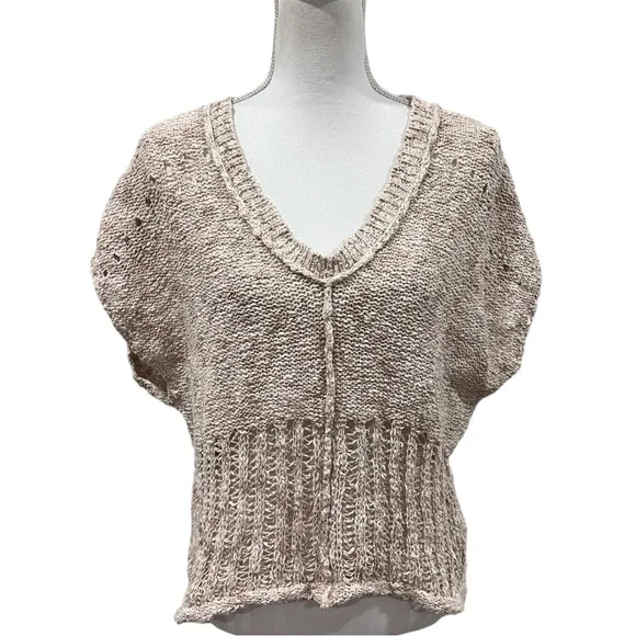 Free People Rare Knit Marled Oatmeal Short Sleeve Sweater - Picture 1 of 11